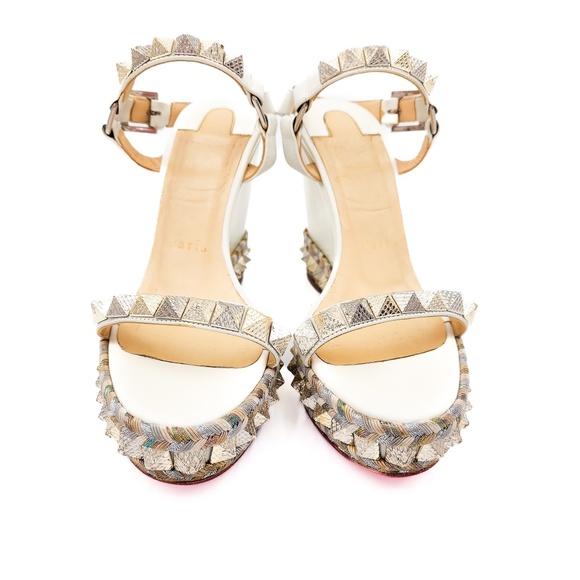 Christian Louboutin White Leather Gold Studded Espadrille Platform Sandals EU 36 - Picture 2 of 8